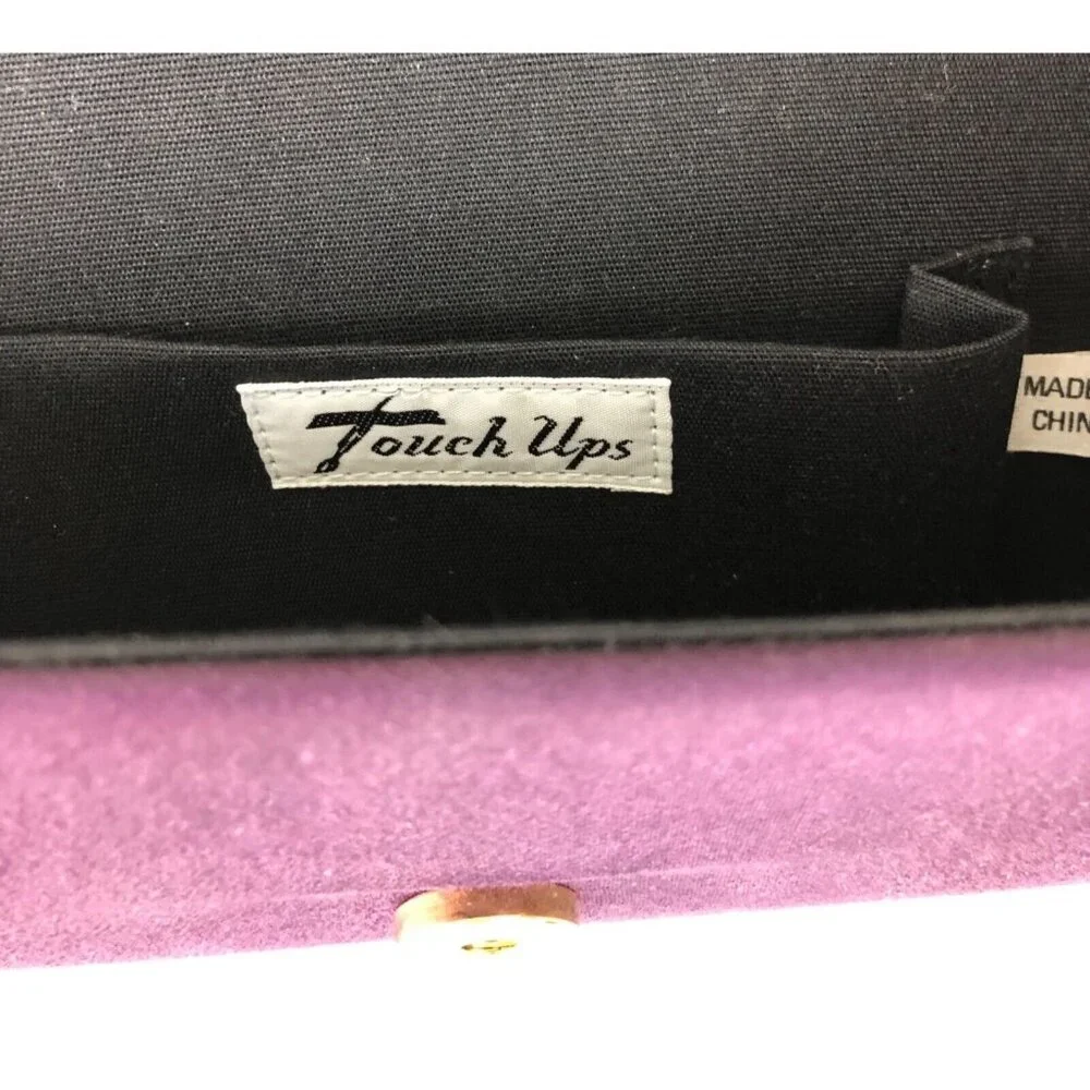 Vintage Touch Ups Purple Satin Clutch Purse w/ Gold Chain Shoulder Strap - Picture 7 of 12